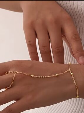 Classic Yellow Gold Bead Finger Chain Bracelet NWT
